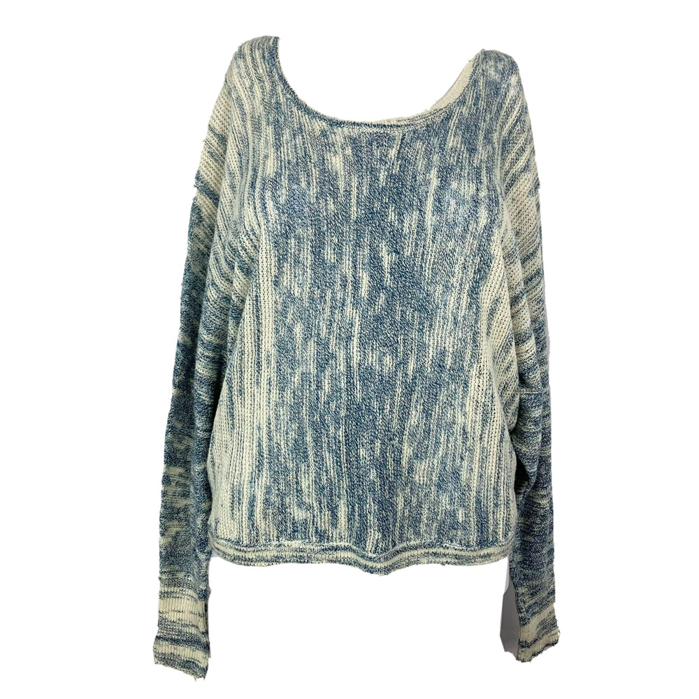 BCBG MAXAZRIA Sweater Womens Sz S Blue White Cotton Knit Pullover Cameron Marled